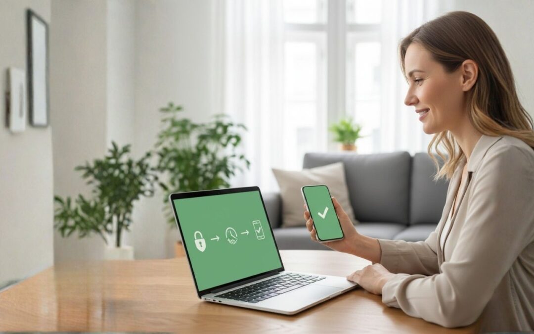 DONNA AL LAPTOP CHE ESEGUE UNA STRONG AUTENTICATION SERENAMENTE